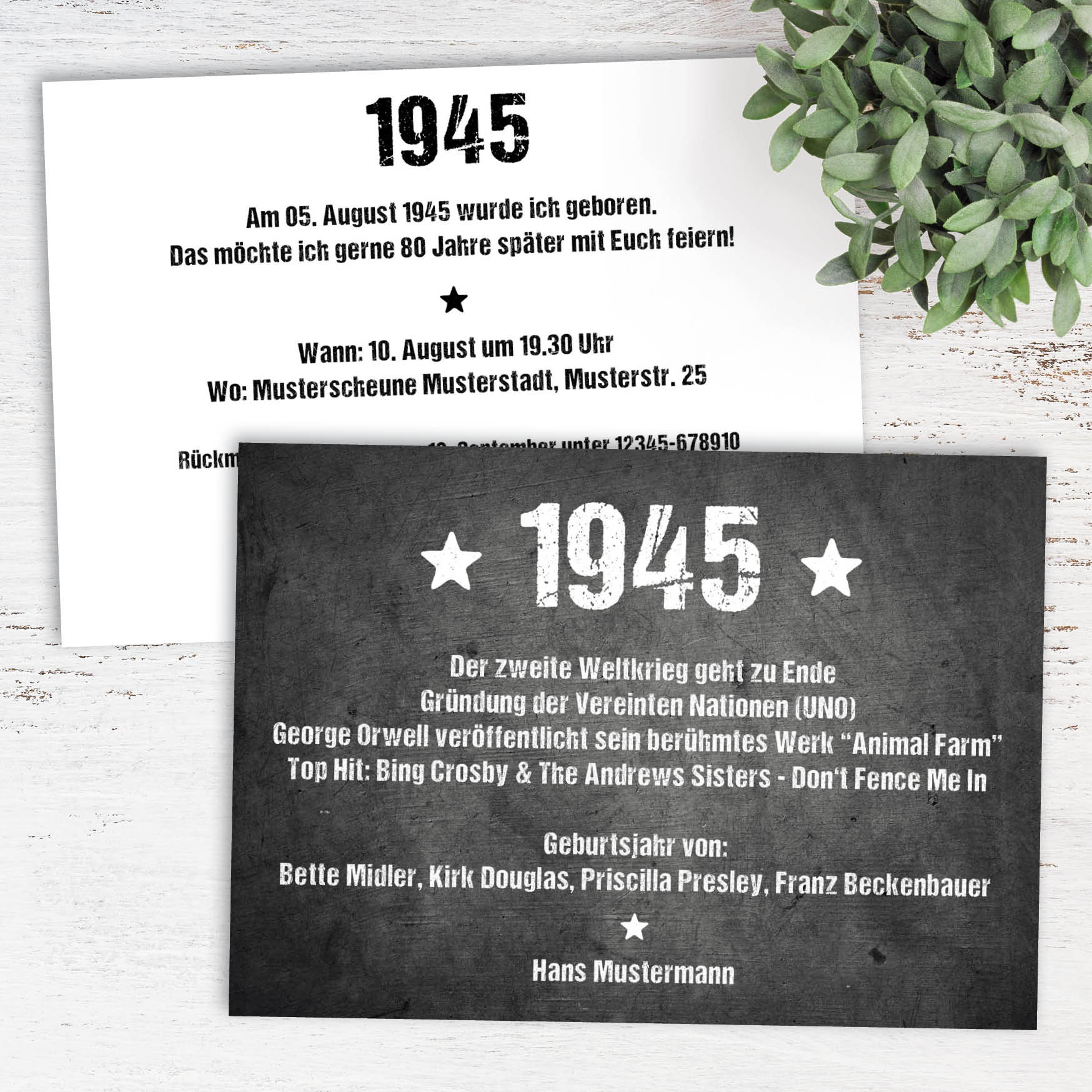 Einladung zum 80. Geburtstag:  Ereignisse aus dem Jahr 1945